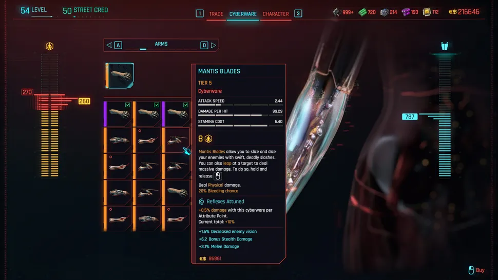 Mantis Blades в Cyberpunk 2077: Лучшие навыки, кибероружие и способы их использования