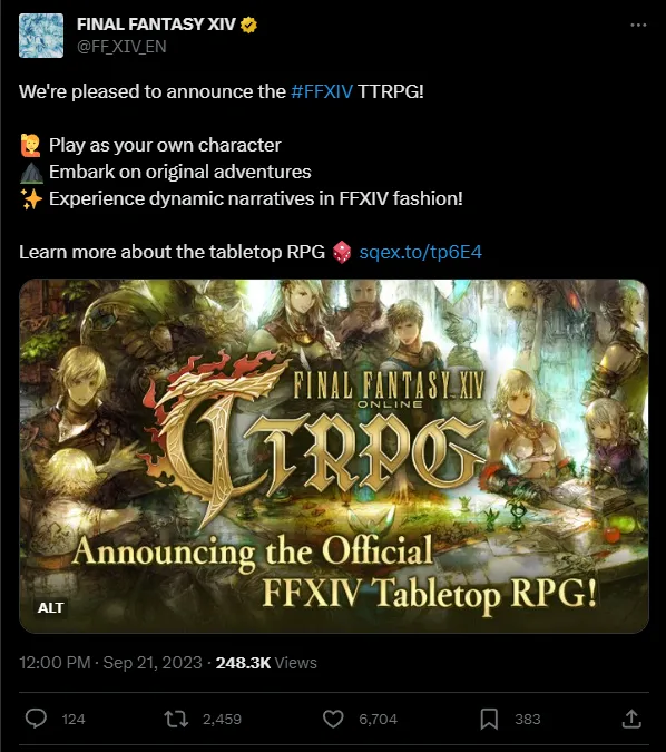 Final Fantasy 14 получит обработку D&D в виде собственной TTRPG