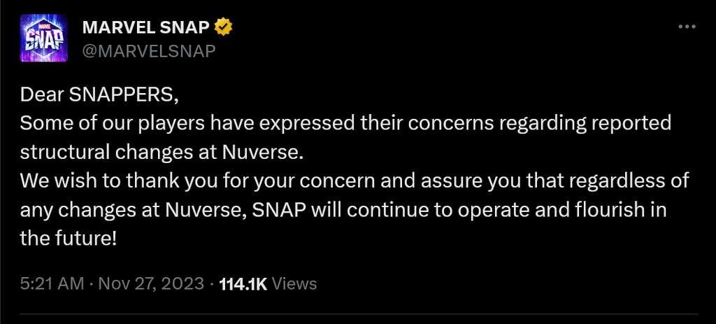 Marvel Snap заверяет игроков, что "продолжит свою деятельность", несмотря на закрытие издательства Nuverse