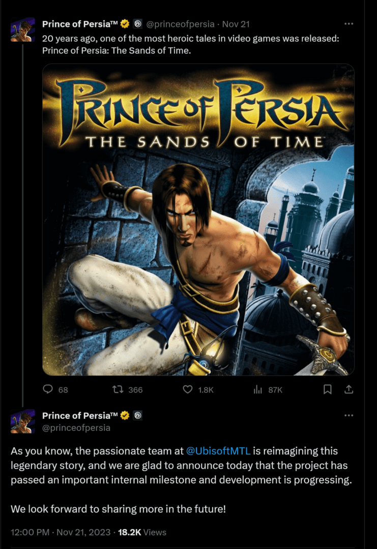 Спустя полгода после перезагрузки Prince of Persia: The Sands of Time Remake, Ubisoft утверждает, что работа идет полным ходом