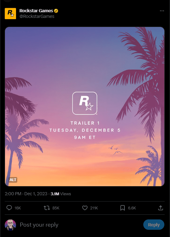 Долгожданный трейлер Grand Theft Auto 6 наконец-то получил дату выхода