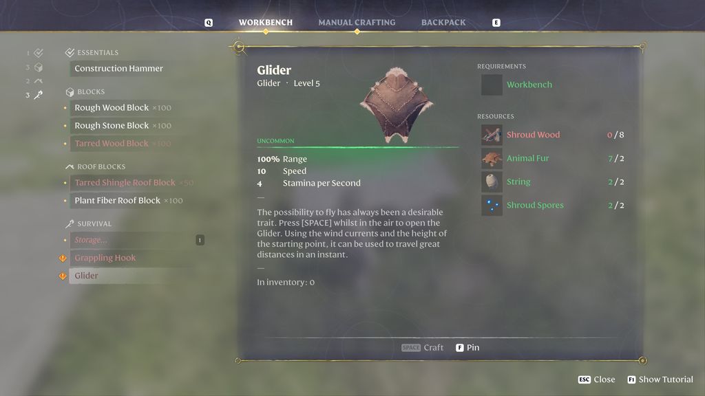 Как создать планер в Enshrouded